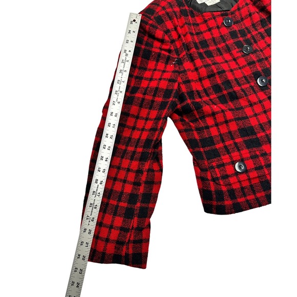 Vintage 80s 90s JAEGER Great Britain Red Black Plaid Jacket Wool Boucle Sz 14 - Picture 7 of 10